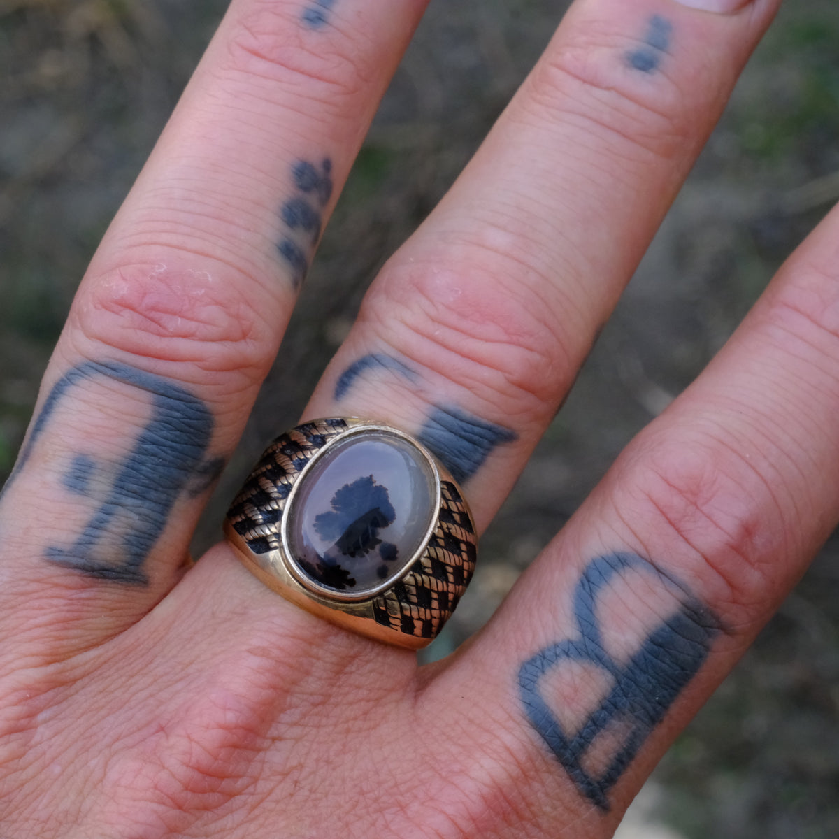 Vintage 10K Gold Filled Agate Signet Ring 9.75