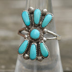 Vintage Sterling Turquoise Cluster Ring 7