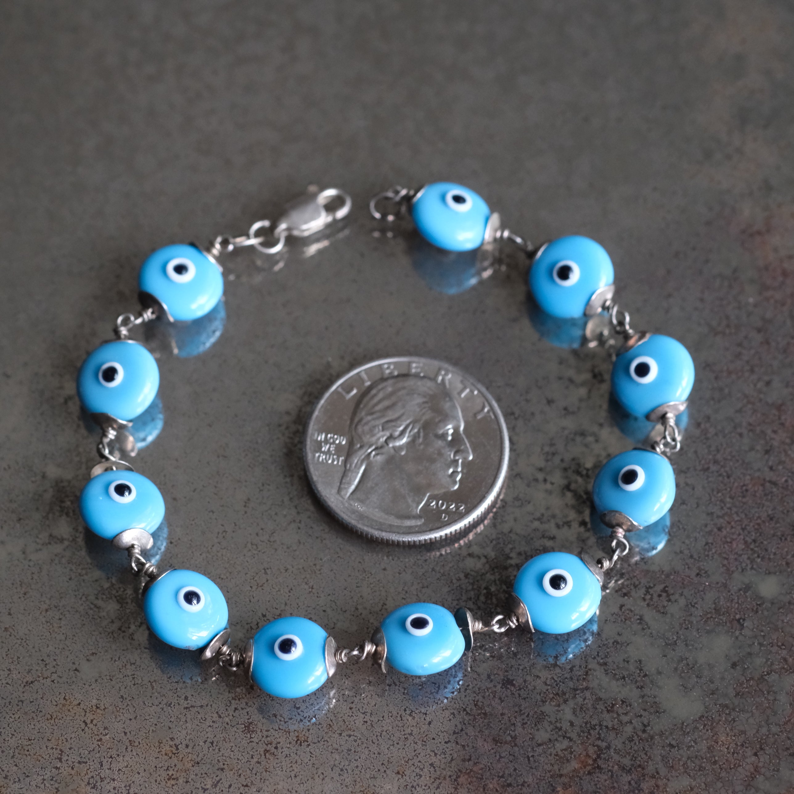 Vintage Sterling Evil Eye Bracelet 7.75"