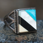Vintage Sterling Inlay Ring 8.25