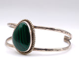 Vintage Sterling Malachite Roper Cuff Bracelet 6.75"