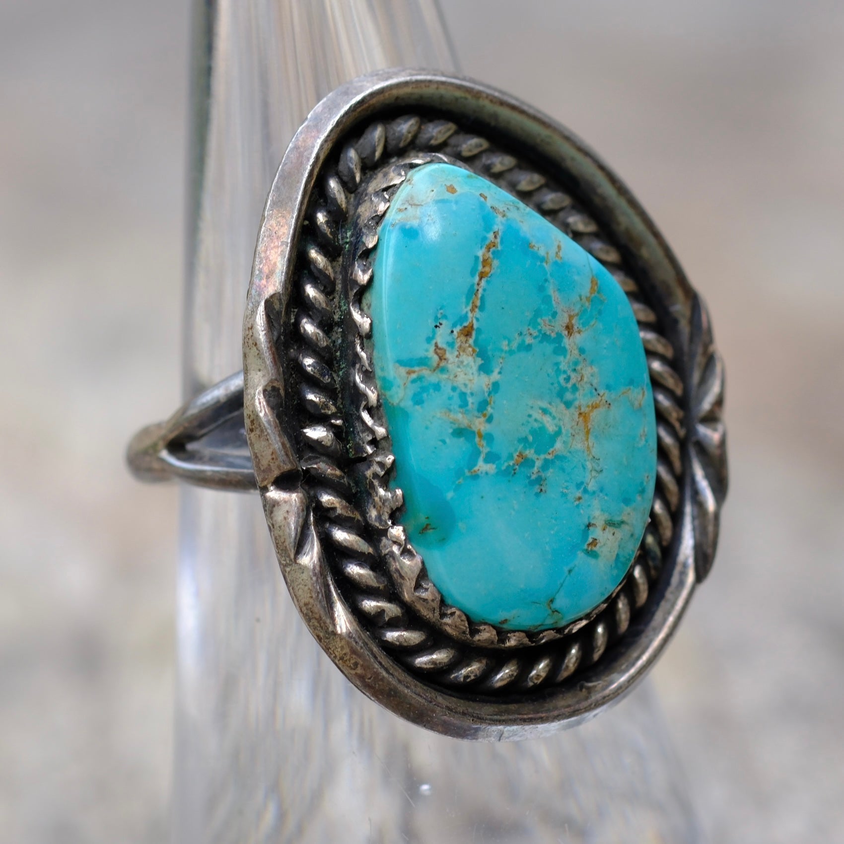 Vintage Sterling Turquoise Roper Ring 5.75