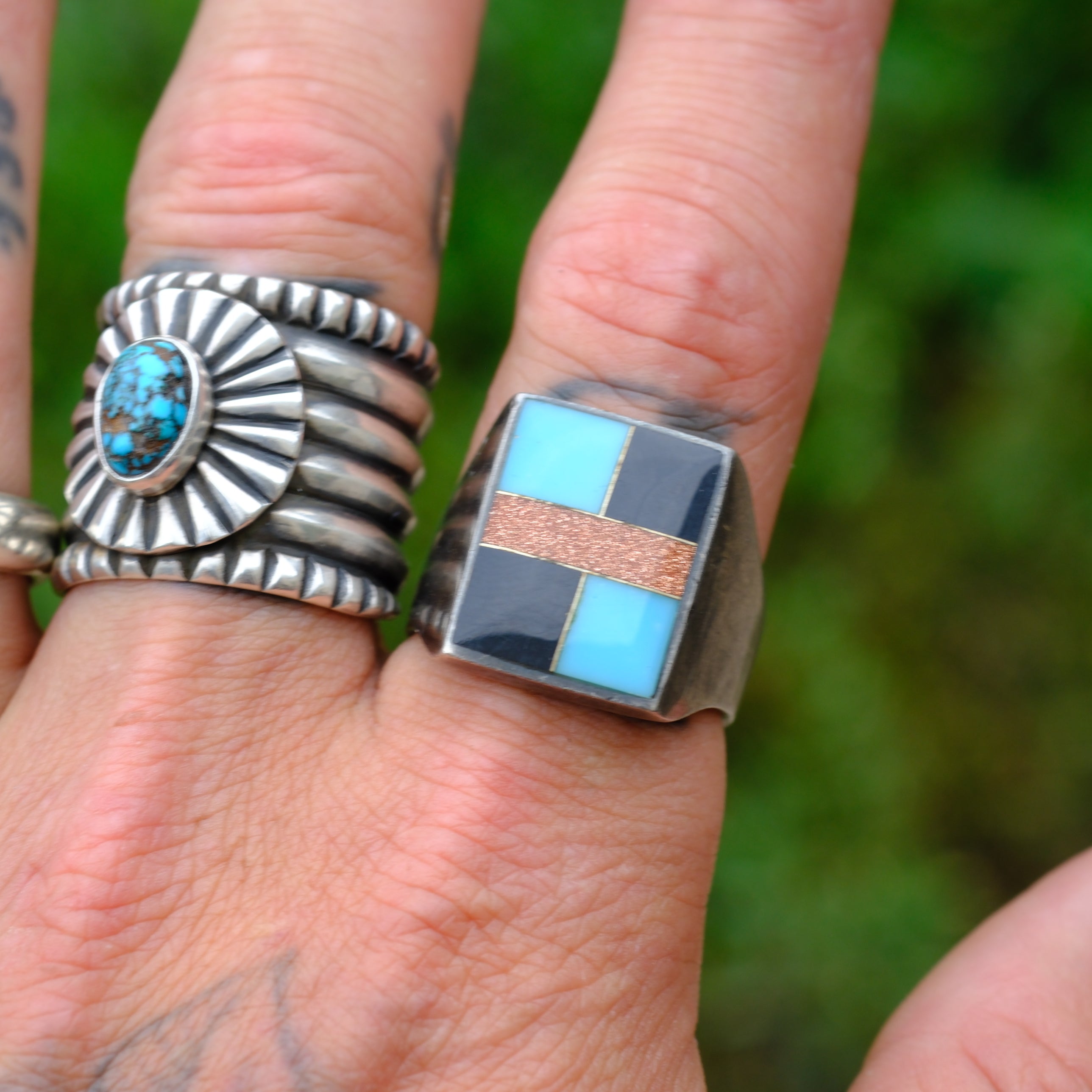 Vintage Sterling Multistone Inlay Ring 11.5