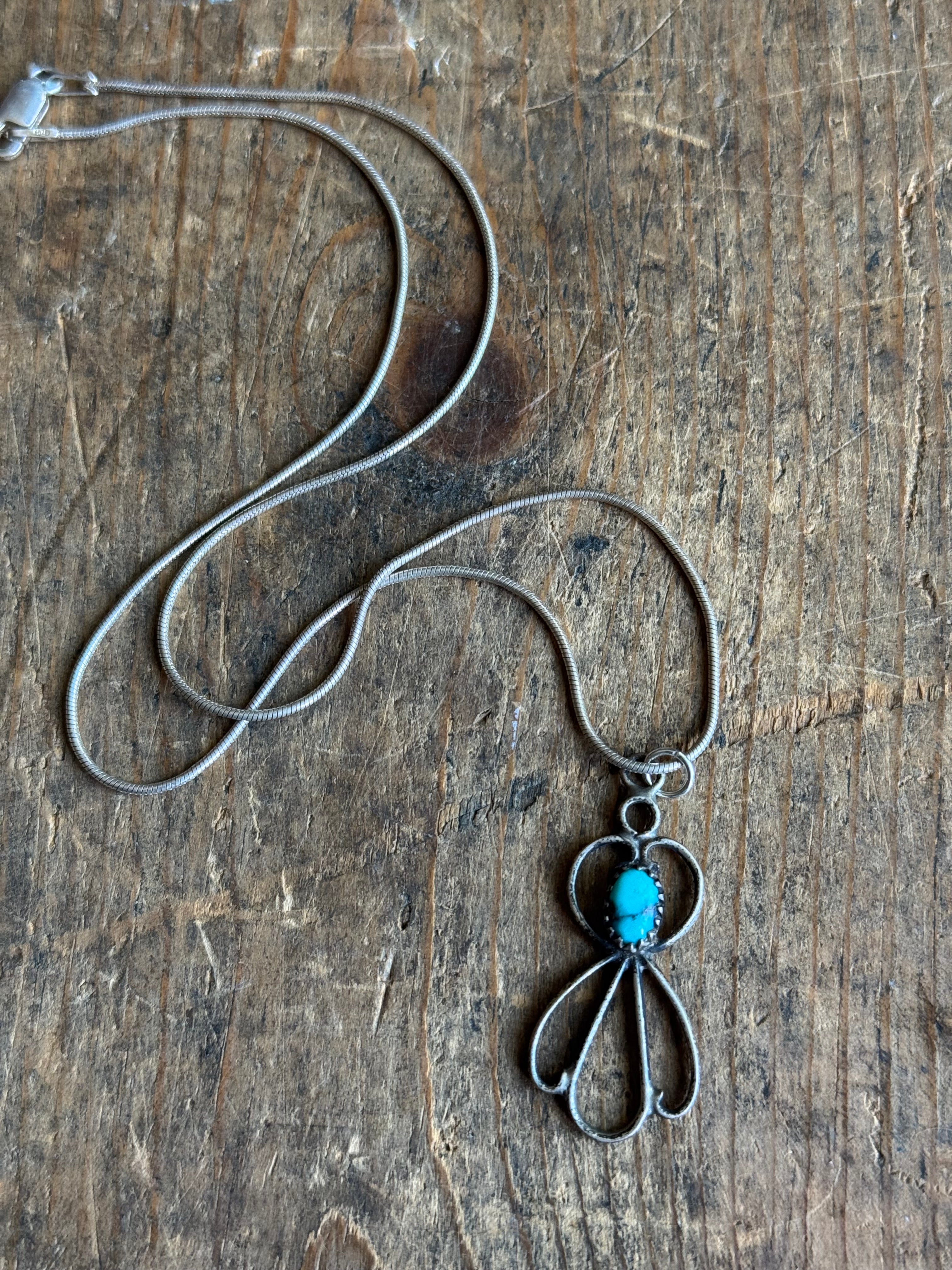 Vintage Sterling Silver Turquoise Fan Necklace