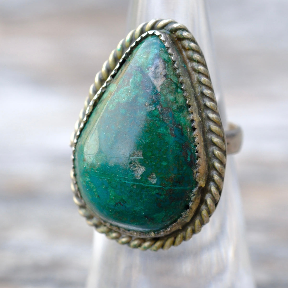 Vintage Sterling Turquoise Roper Ring 4.5