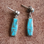 Vintage Sterling Turquoise Inlay Drop Earrings