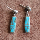 Vintage Sterling Turquoise Inlay Drop Earrings