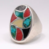 Vintage Sterling Multistone Inlay Fish Scale Ring 9.5