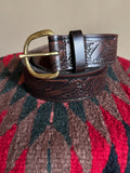 Vintage Dark Brown Leather Eagle Belt- Wrangler Brand