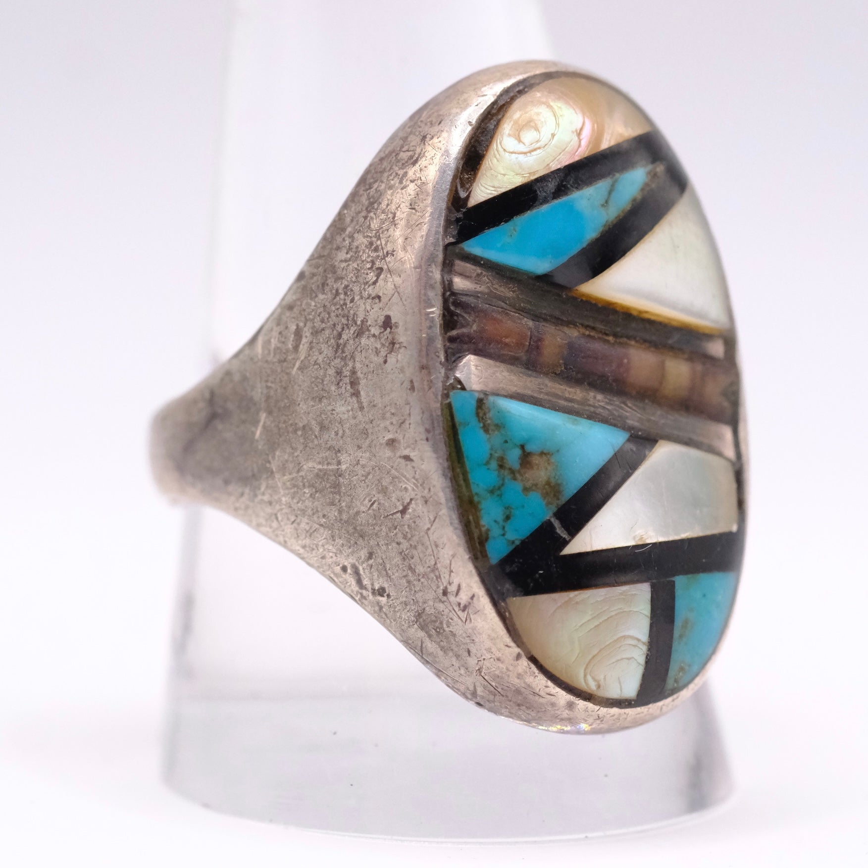 Vintage Sterling Zuni Inlay Ring 10.75