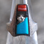 Vintage Sterling Turquoise and Coral CZ Ring 7