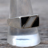 Vintage Sterling Onyx and Mother Of Pearl Inlay Ring 10.75