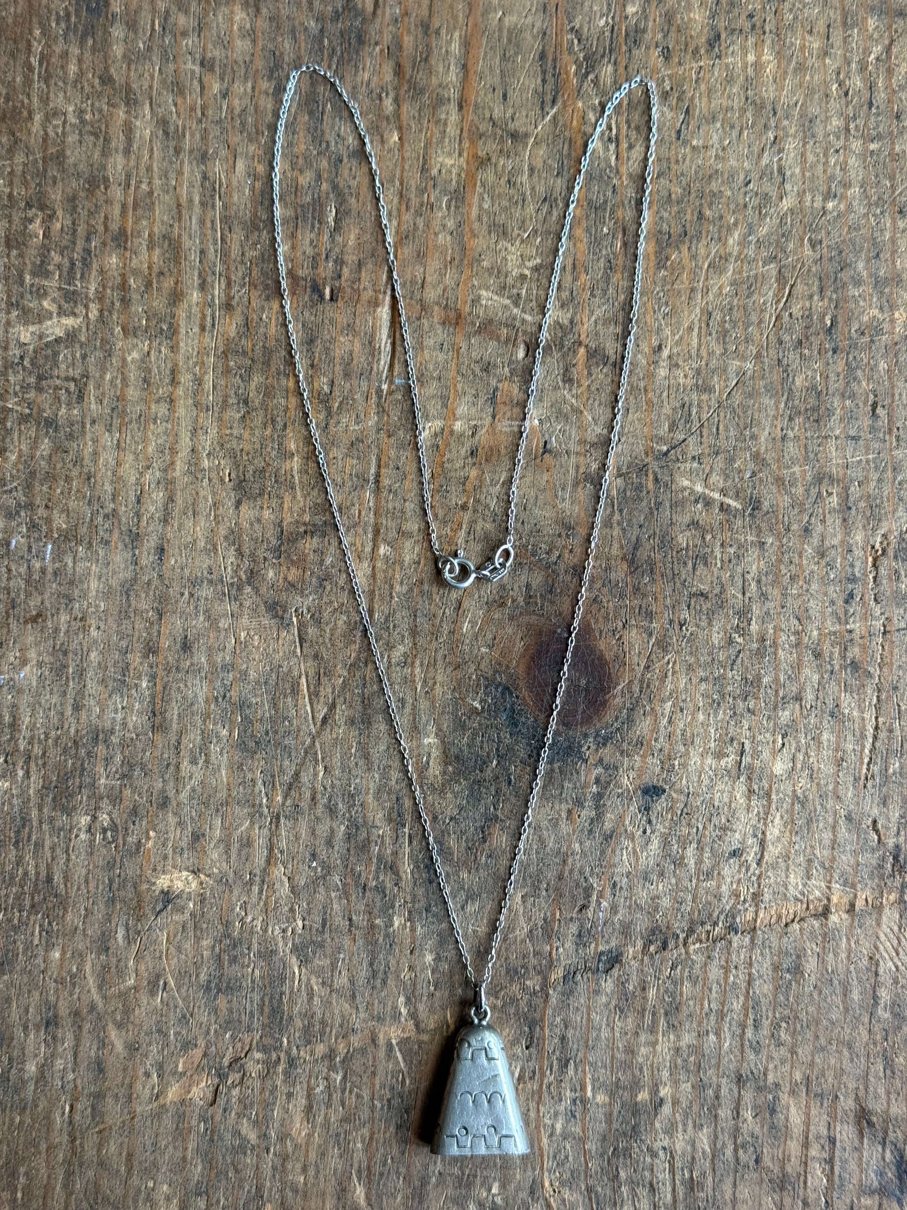 Vintage Sterling Silver Stamped Bell Necklace