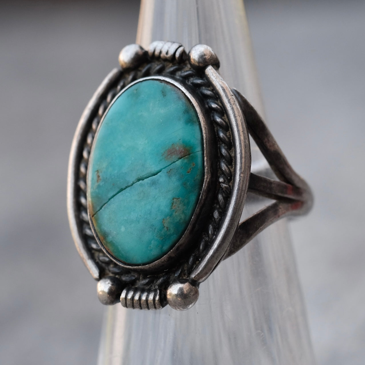 Vintage Sterling Turquoise Roper Ring 4