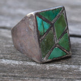 Vintage Sterling Turquoise Inlay Ring 10.75