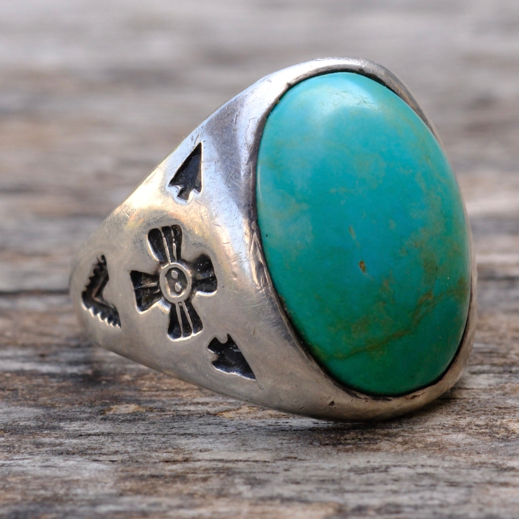 Vintage Sterling Turquoise Stamped Band Ring 11.5