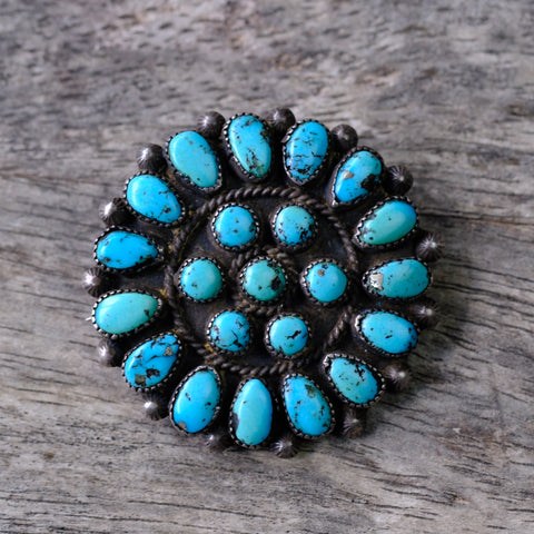 Vintage Sterling Zuni Turquoise Cluster Pin