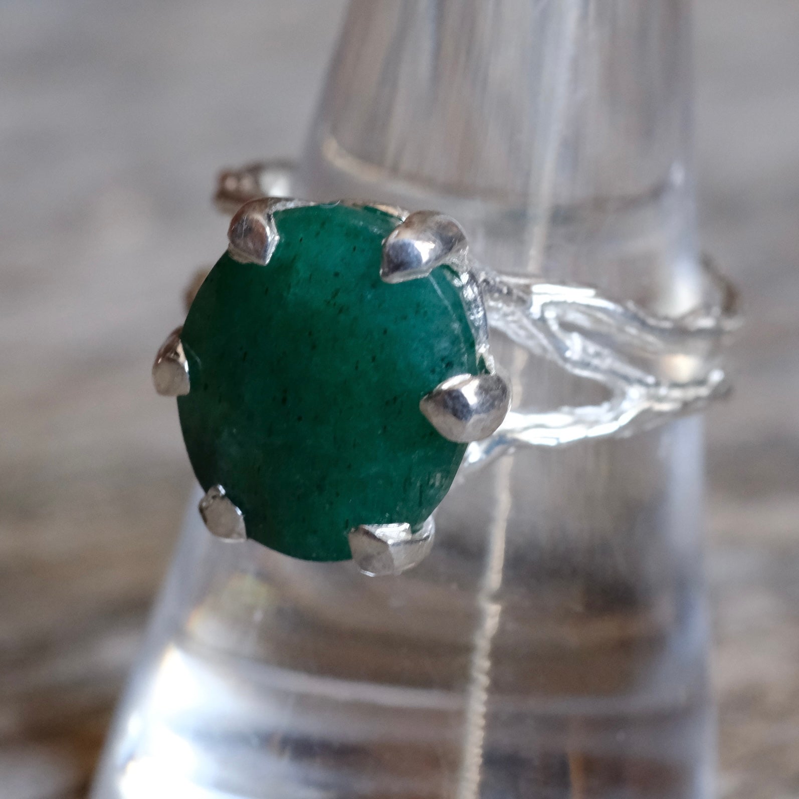 Vintage Sterling Green Glass Ring 9