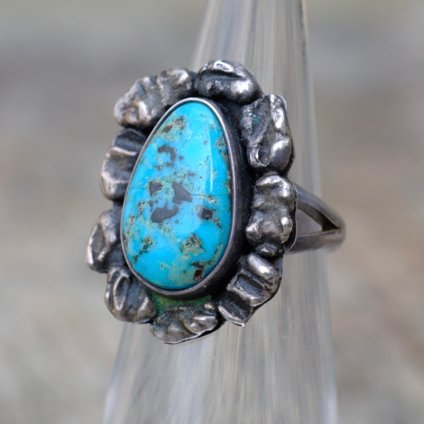 Vintage Sterling Turquoise Ring 3.5