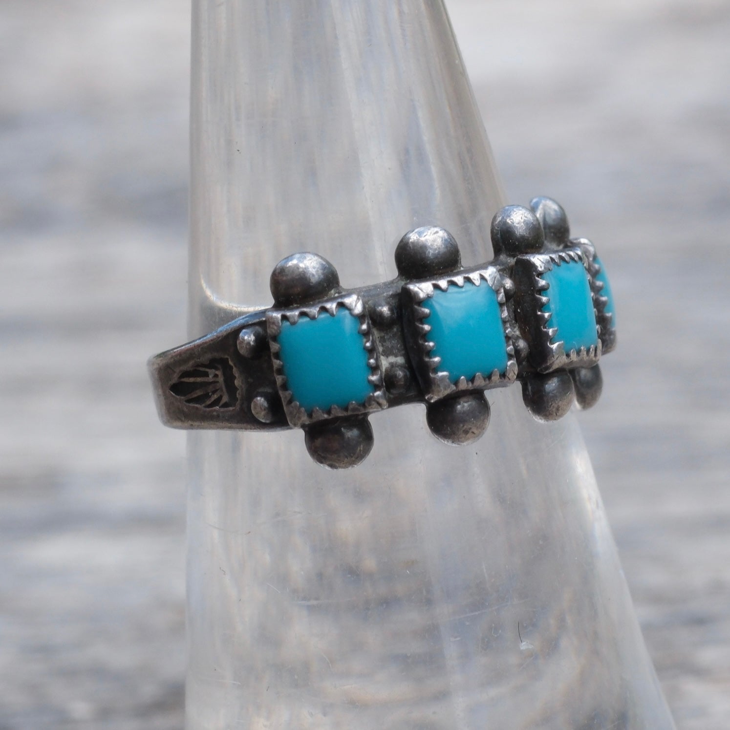 Vintage Sterling Turquoise Inlay Band Ring 6
