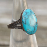 Vintage Sterling Turquoise Stamped Band Ring 6