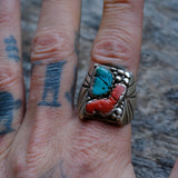 Vintage Sterling Turquoise and Coral Ring 12.25