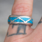 Vintage Sterling Crushed Turquoise Inlay Ring 7
