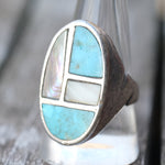 Vintage Sterling Turquoise and Mother Of Pearl Inlay Ring 10.25