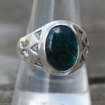1980's Vintage Sterling Abalone Stamped Arrows Ring