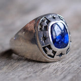 Vintage Sterling Blue Glass Star Burst Ring 10.5