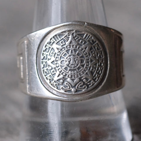 Vintage Sterling Aztec Calendar Ring 10.75