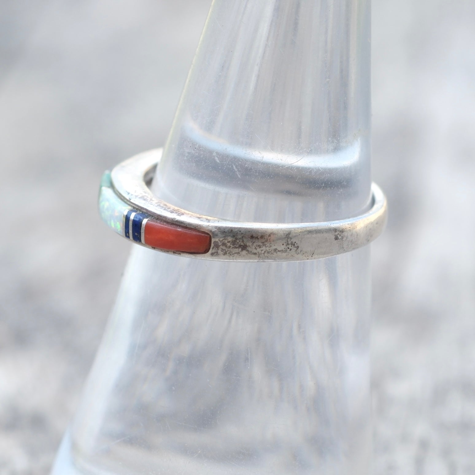 Vintage Sterling Multistone Inlay Band Ring 6.5