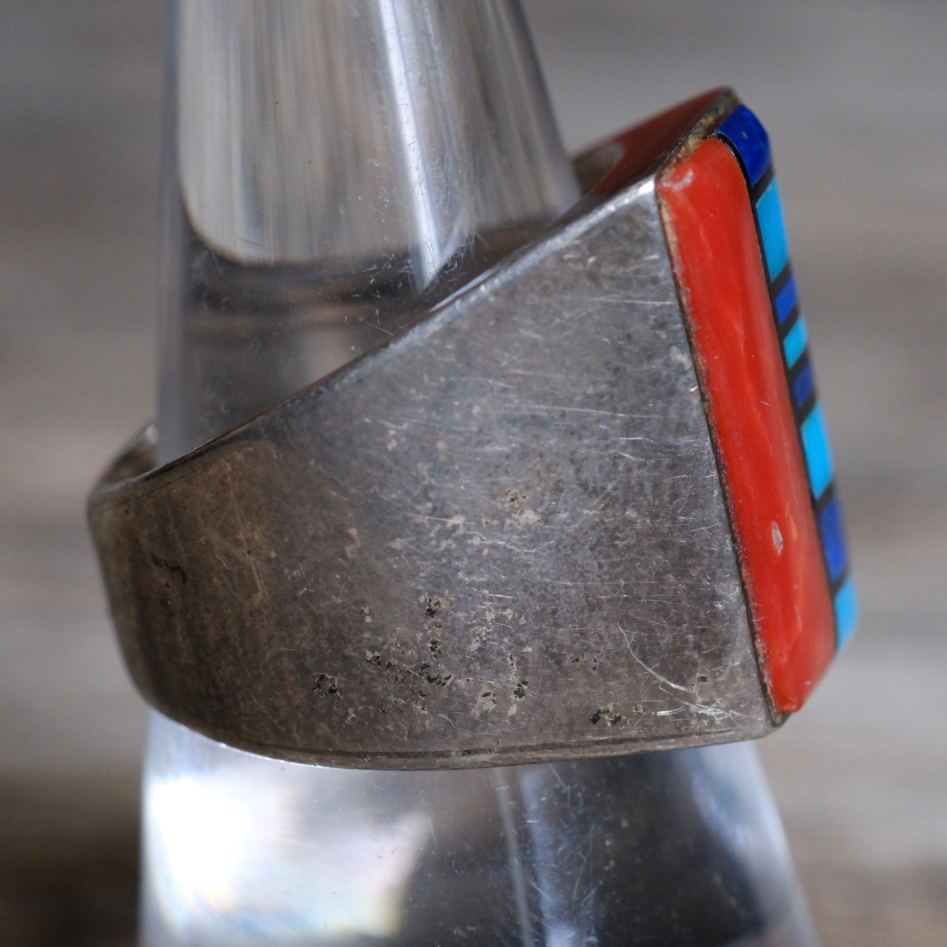 Vintage Sterling Multistone Inlay Ring 9