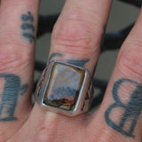 Vintage Sterling Petrified Wood Stamped Band Ring 10.5