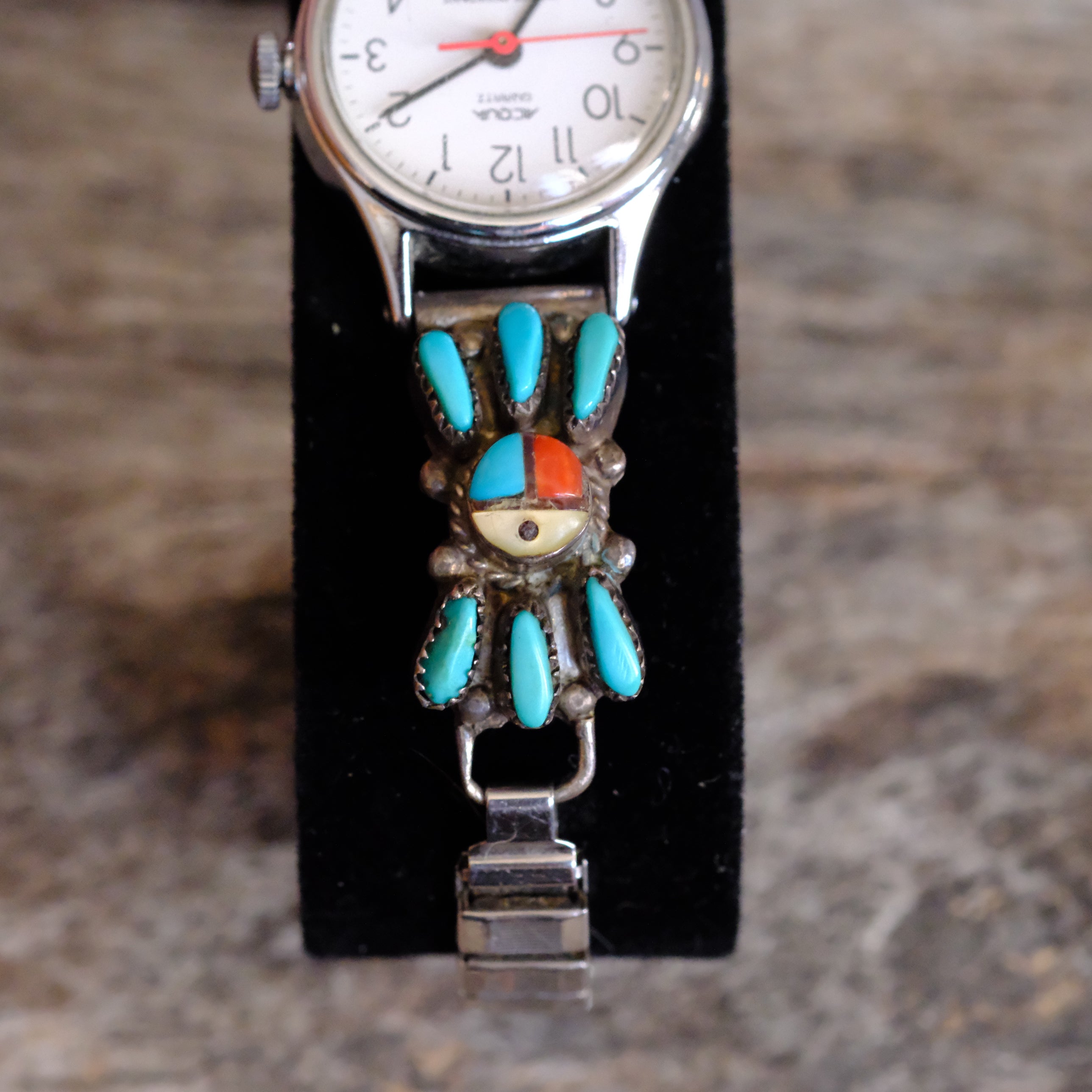 Vintage Sterling Turquoise and Coral Cluster Ladies Watch