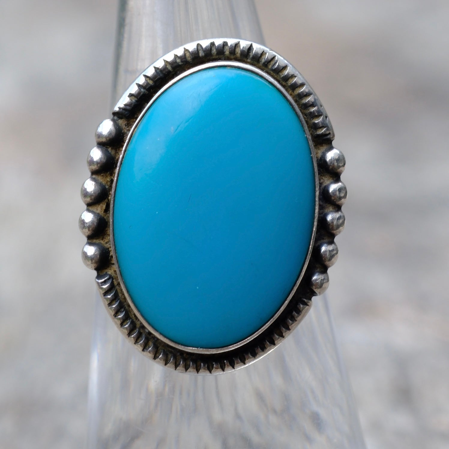Vintage Sterling Silver Stamped Band Turquoise Roper Ring 5