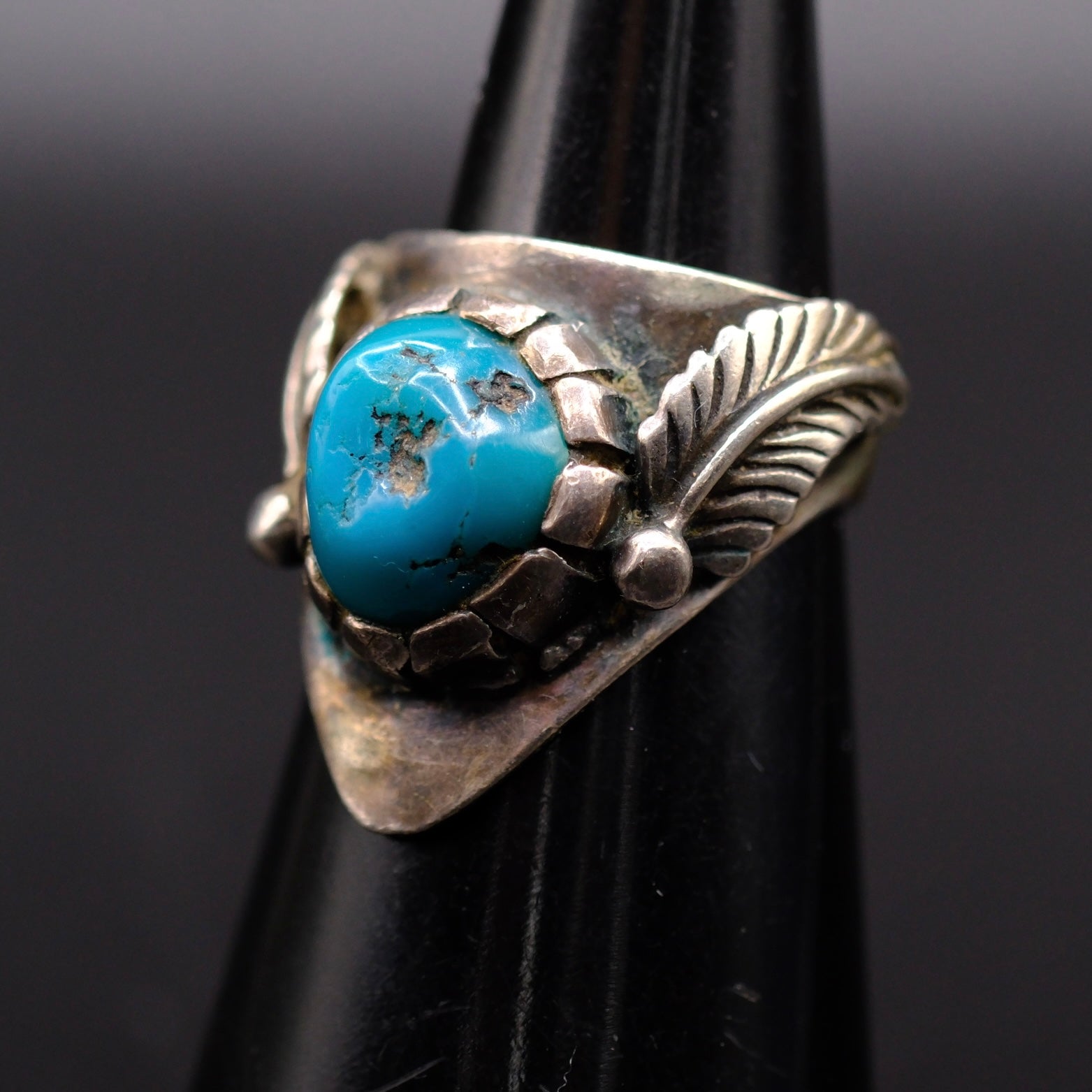 Vintage Sterling Turquoise Feather Ring 4