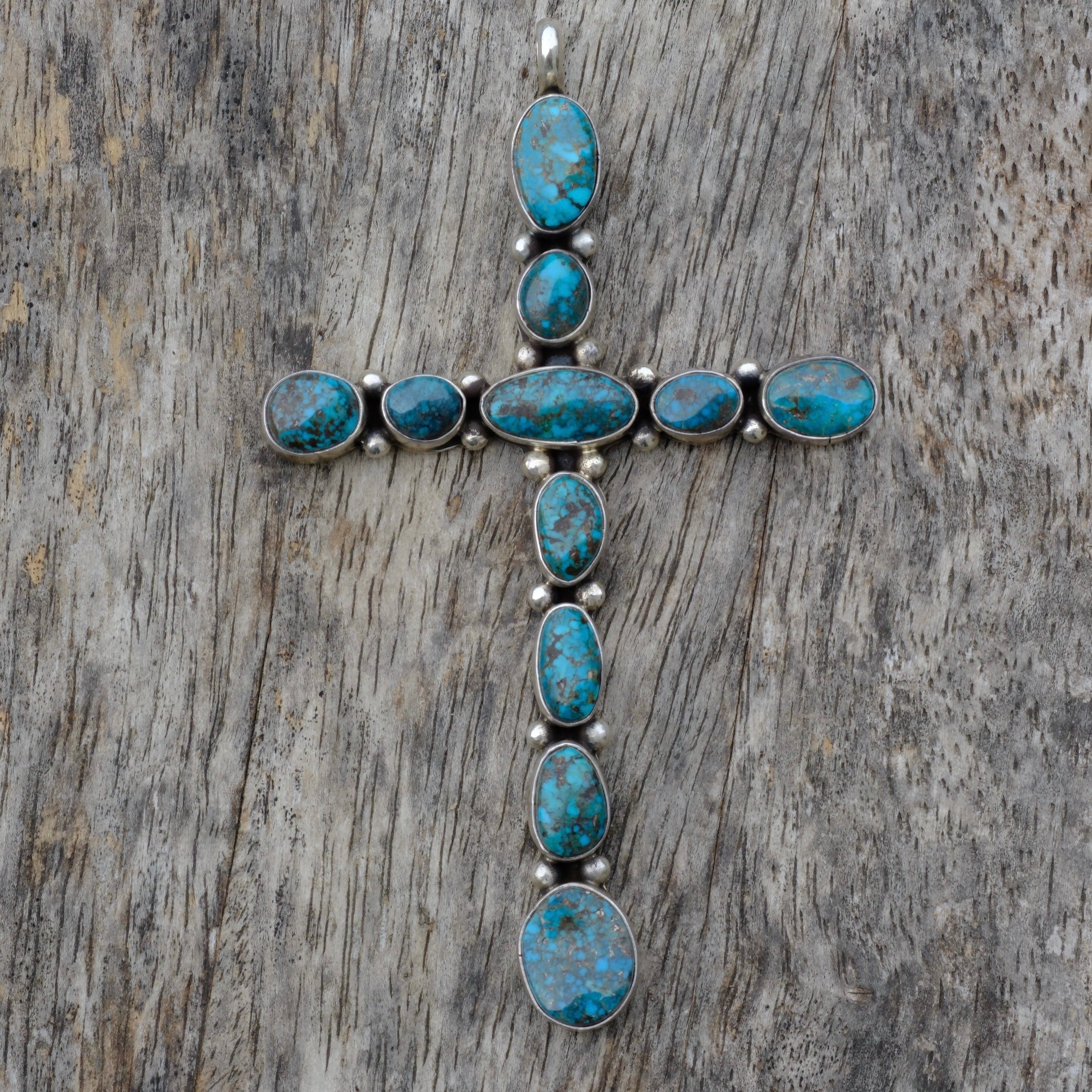 HUGE Vintage Sterling Turquoise Cluster Cross Pendant