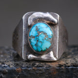 60's Vintage Sterling Turquoise Stamped Zia Ring 10.5