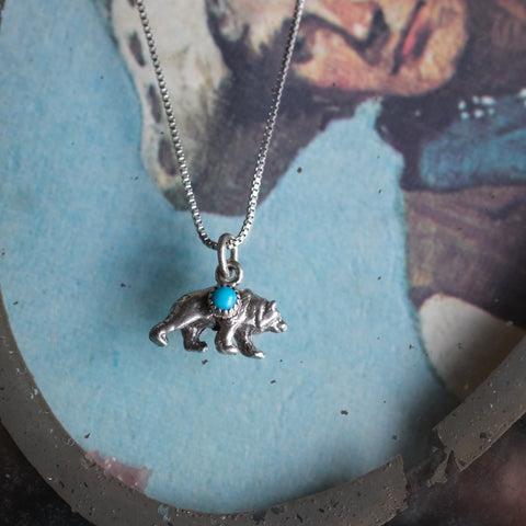 Vintage Sterling Turquoise Bear Necklace