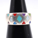 Vintage Sterling Multistone Inlay Ring 7