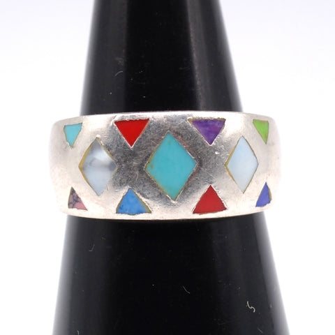 Vintage Sterling Multistone Inlay Ring 7