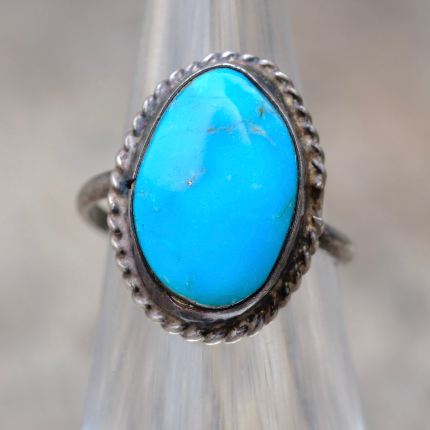 Vintage Sterling Turquoise Roper Ring 4