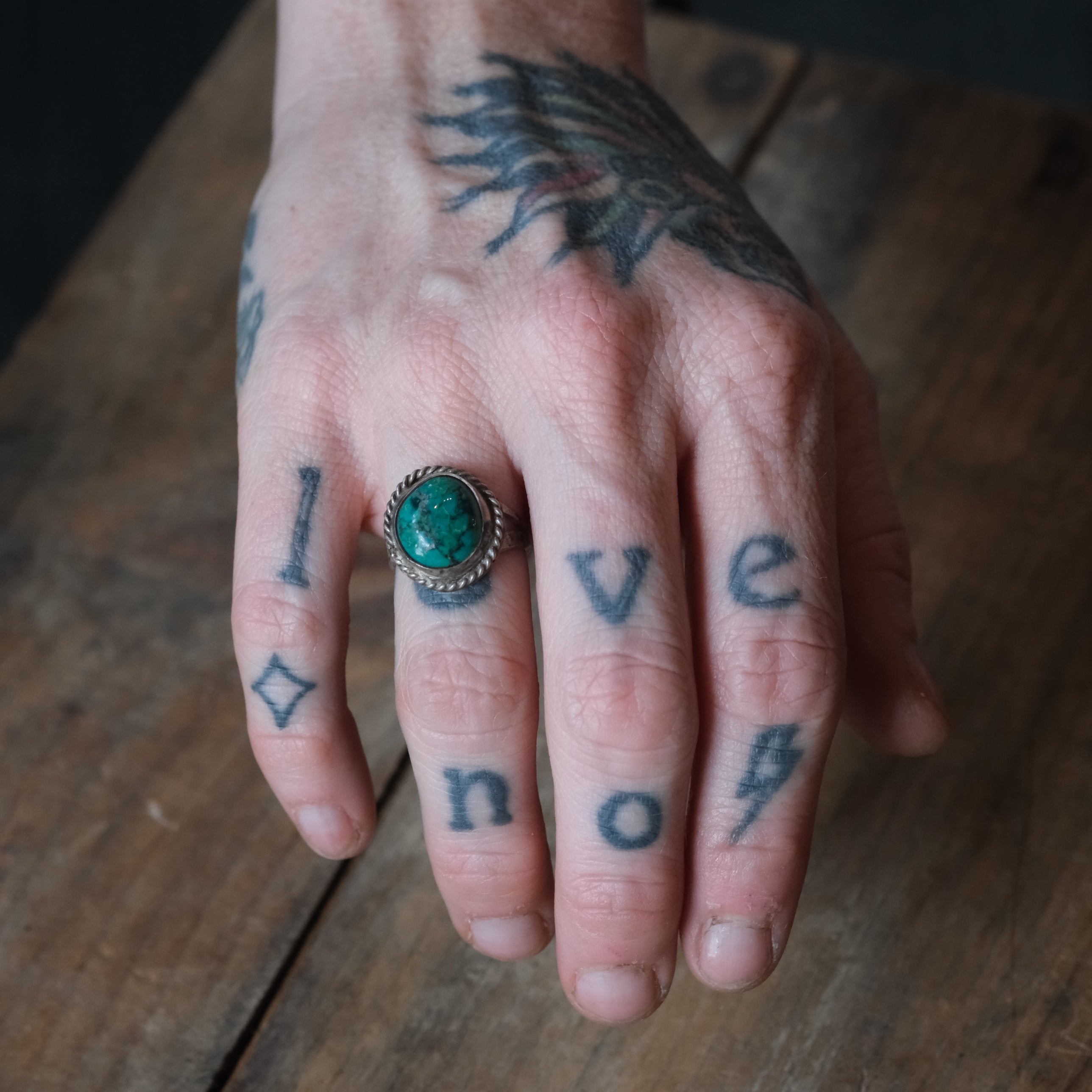 Vintage Sterling Turquoise Roper Ring 5.75