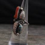 Vintage Sterling Turquoise and Coral Feather Ring 6