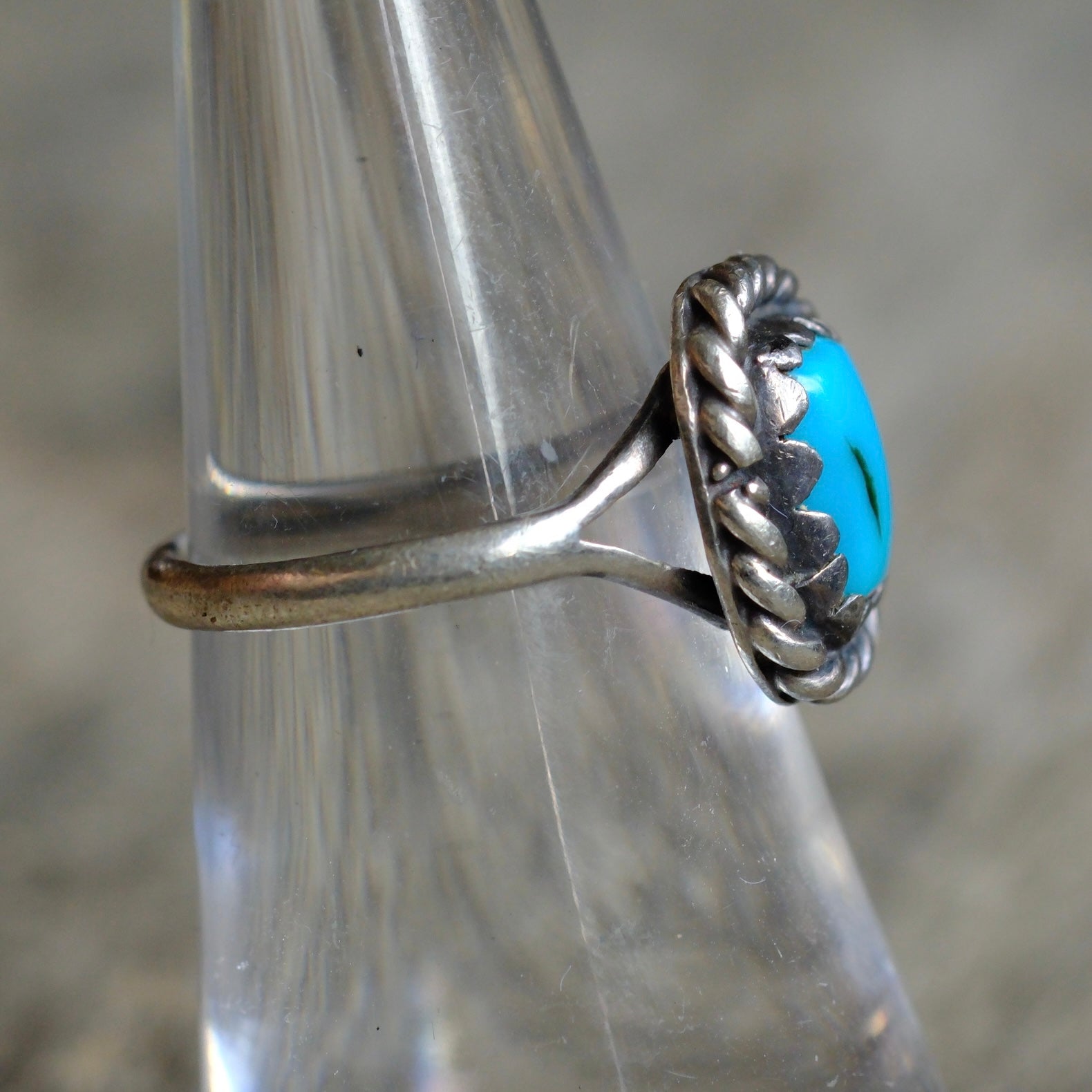 Vintage Sterling Turquoise Roper Ring 5.75