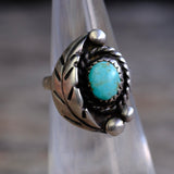 Vintage Sterling Turquoise Feather Ring 3.5