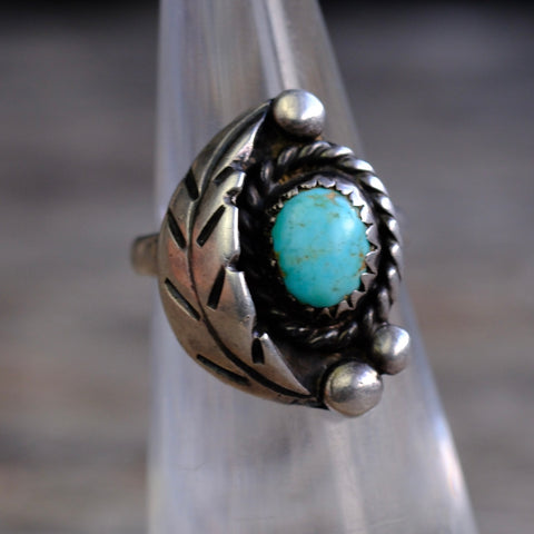 Vintage Sterling Turquoise Feather Ring 3.5