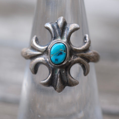 Vintage Sterling Turquoise Sandcast Ring 6.25