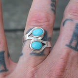 Vintage Sterling 2-Stone Turquoise Ring 8.5